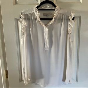 LOFT Cream Sleeveless Blouse with Button and Ruffle Detail